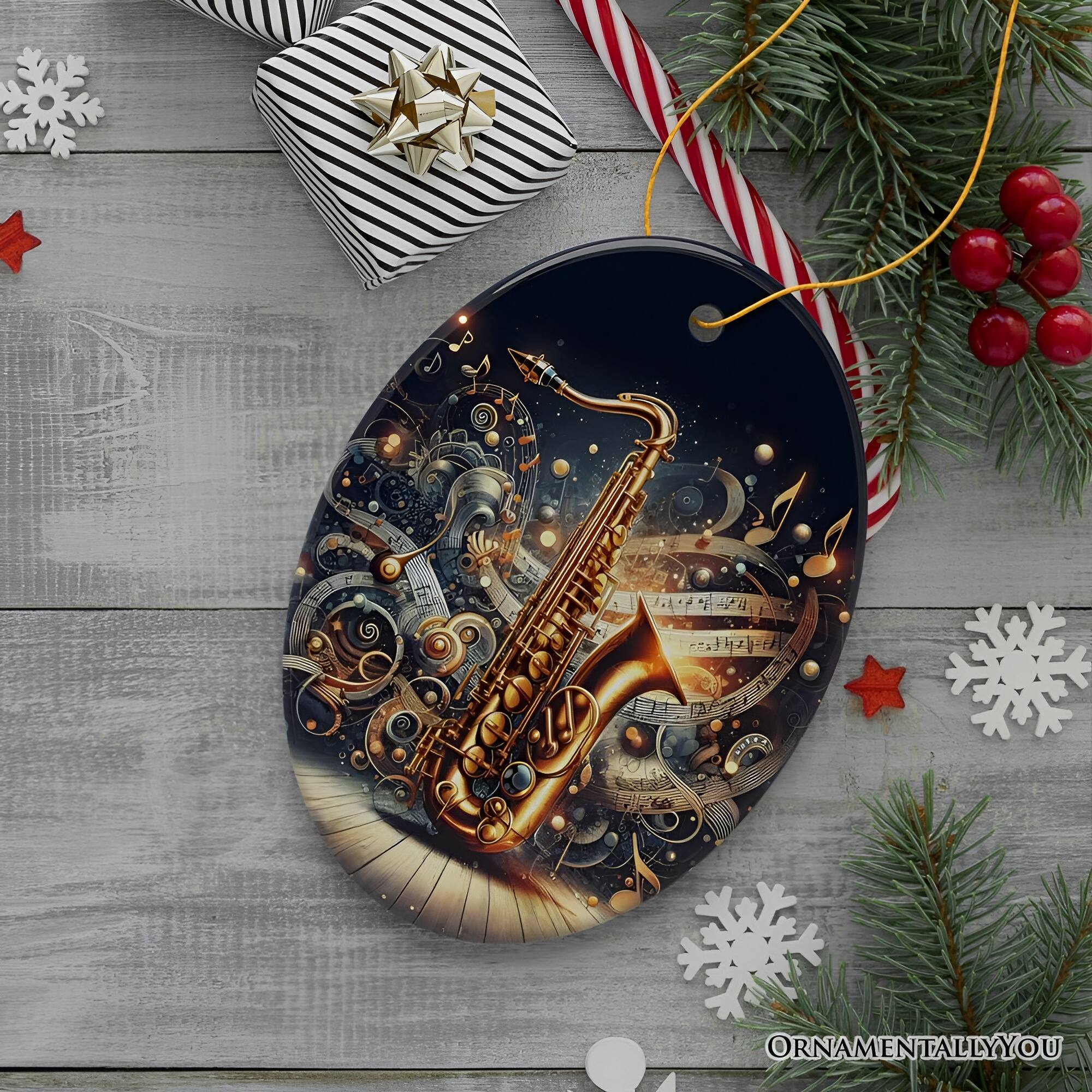 Back. OrnamentallyYou - Enchanting Melodic of an Elegant Saxophone Ceramic Ornament Saxophonist Musician Gift - Multi-colored.