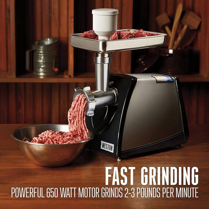 FAST GRINDING  
POWERFUL 650 WATT MOTOR GRINDS 2-3 POUNDS PER MINUTE