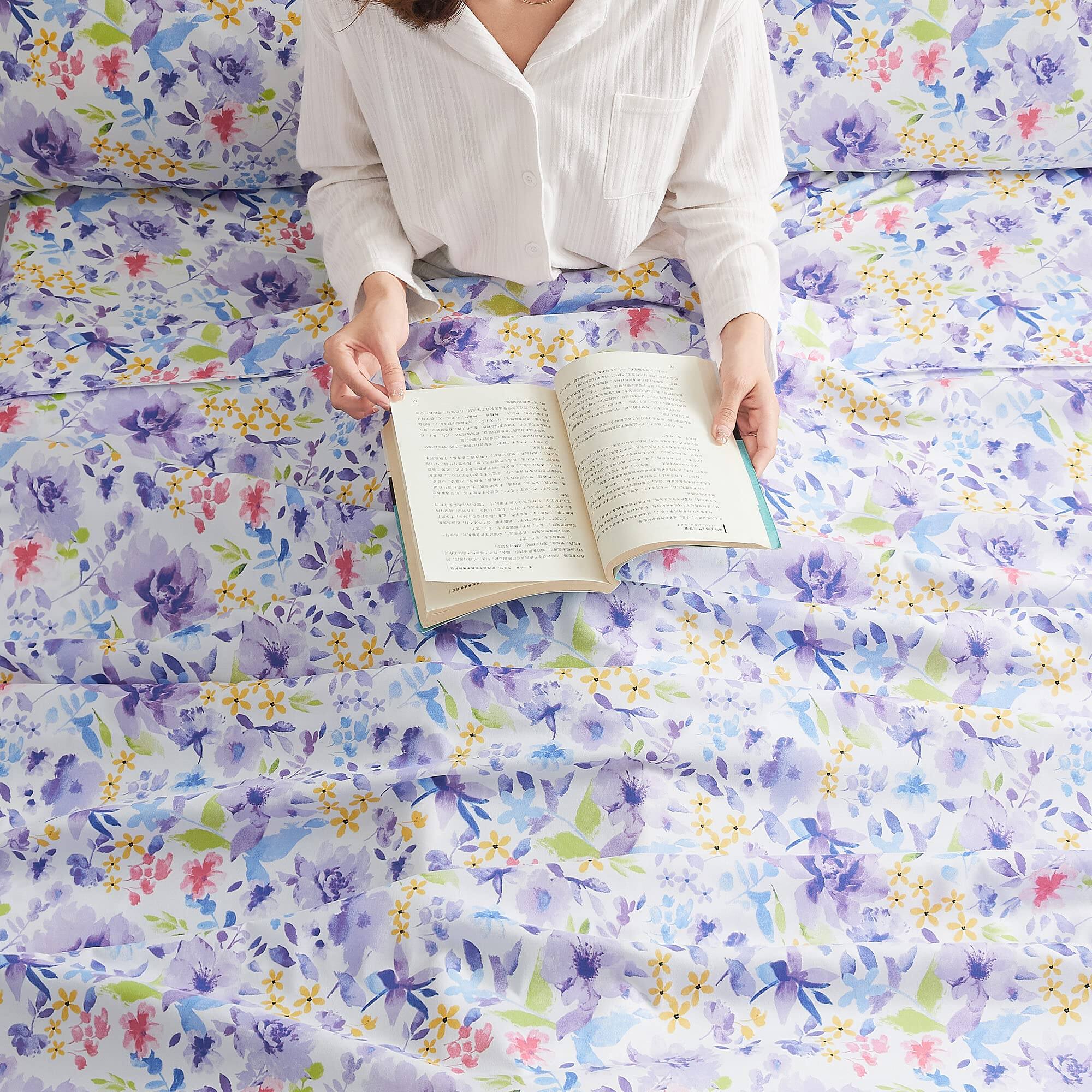 Alt View 8. Skar Audio - Floral Queen Sheets Soft Breathable Microfiber Vintage Printed Bed Sheet Set Deep Pocket Non-slip Fitted In... - Pink Purple Flowers Queen.