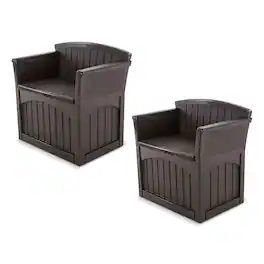 Suncast - 31 Gallon Patio Seat Outdoor Storage and Bench Chair, (2 Pack) - Java
