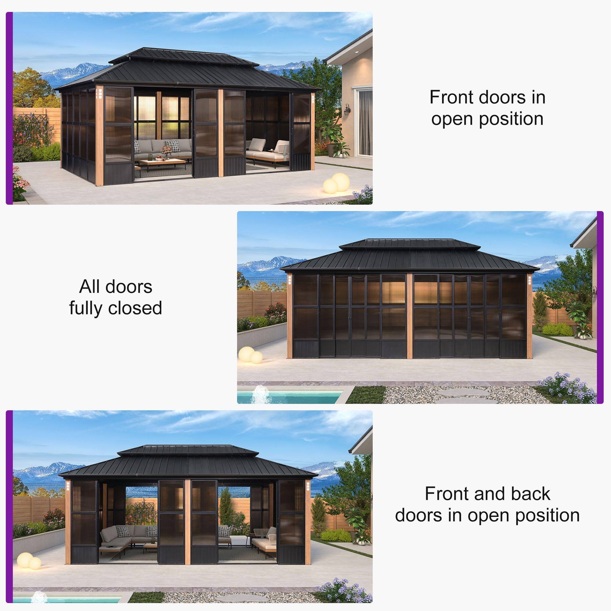 Front doors in open position  
All doors fully closed  
Front and back doors in open position
