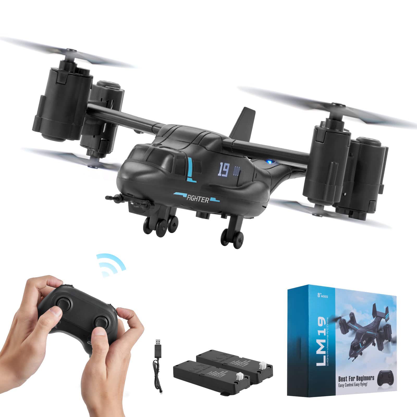 Glintex - RC Helicopter 2.4GHz 4-Channel Remote Control Aircraft with Gyro & Wing Lights, Easy Fly Toy for Kids 8+