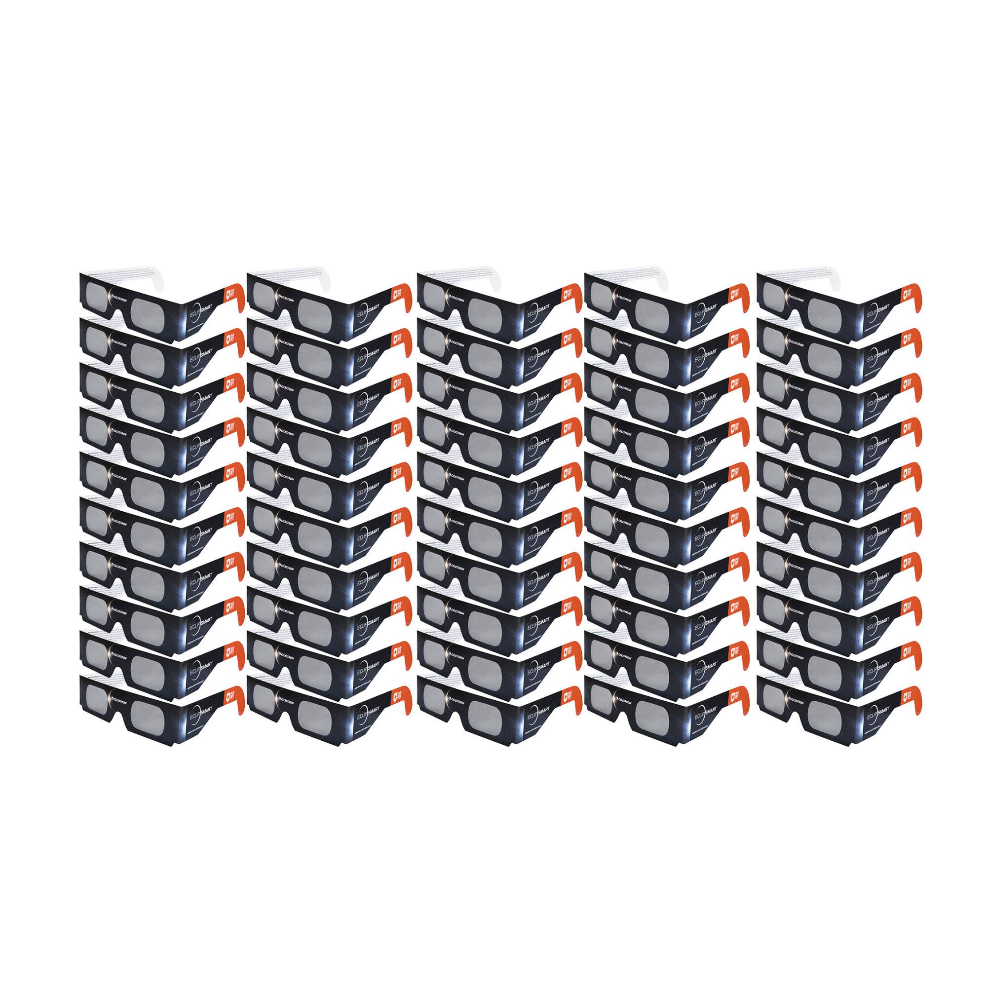 Front. Celestron - Celestron EclipSmart Safe Filter Eclipse Glasses ISO 12312-2:2015 (E) (50-Pack) - Multicolor.