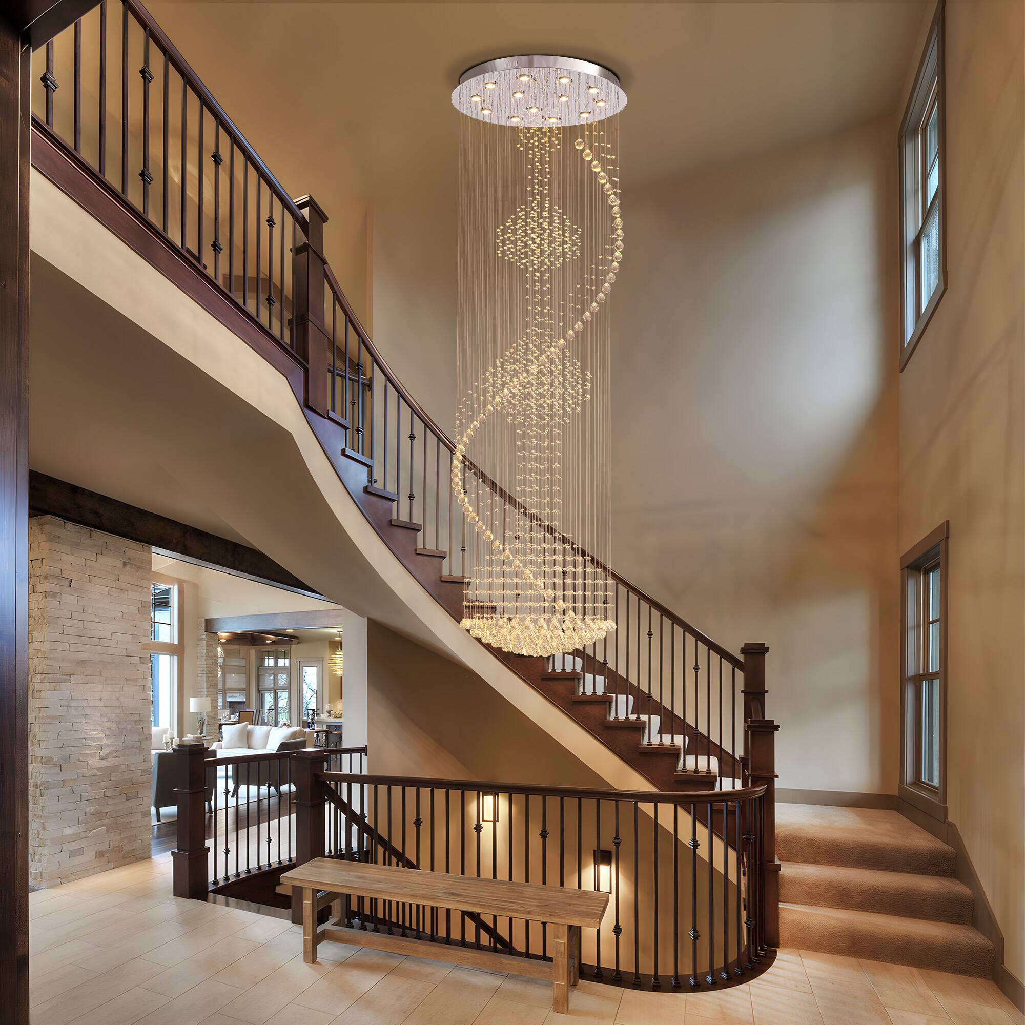 Back. Siljoy - 32" Modern Chrome 13-Light K9 Crystal Chandelier, 94" Height Adjustable for Foyer Stairwell Living Room - Chrome.