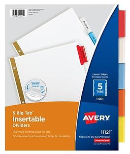 Avery - Big Tab Insertable Paper Dividers, 5 Tab - White with Assorted-Color Tabs
