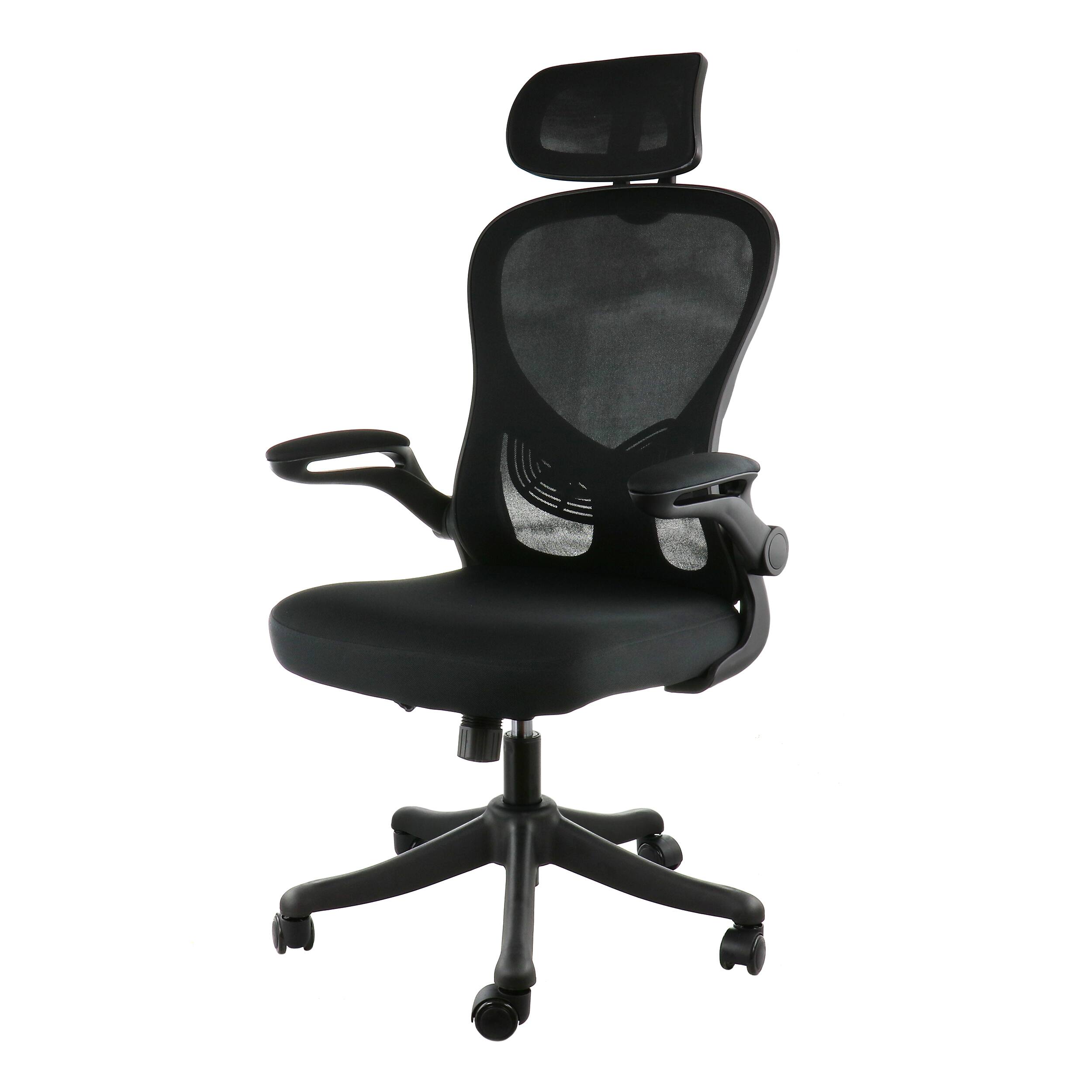 Elama- High Back Adjustable Mesh and Fabric Office Chair in Black and with Adjustable Head Rest- Gray