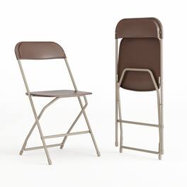 Emma + Oliver - Set of 2 Stackable Folding Plastic Chairs - 650 LB Weight Capacity - Brown