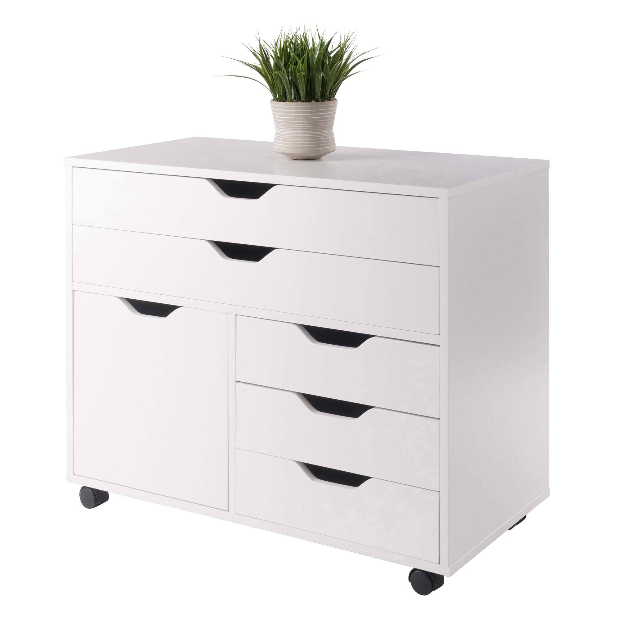 Alt View 6. Earthley Blooms - Halifax 3-section Mobile Cabinet Living Room Home Office wide upper lower drawersSide handles.