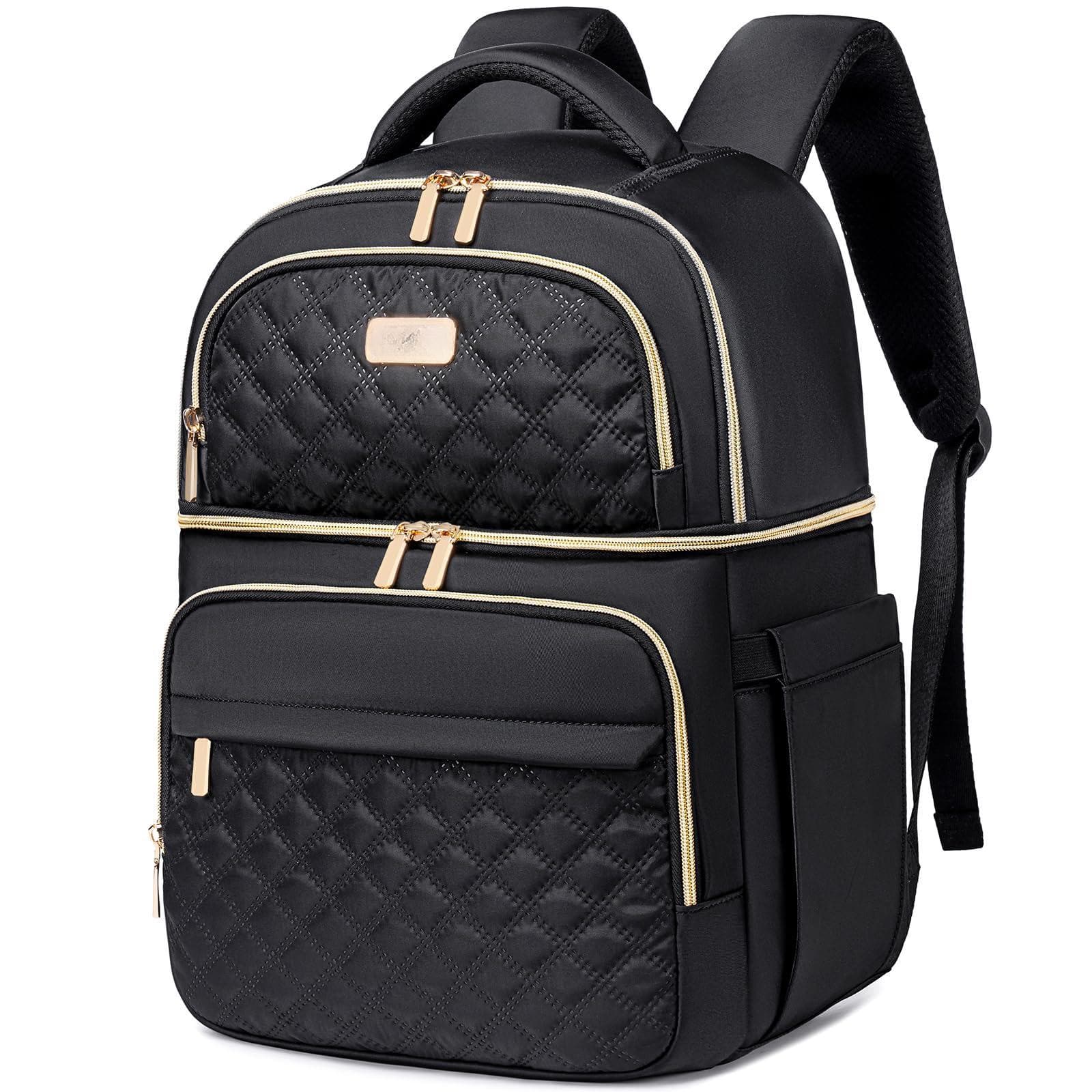 Live At Space - Backpack Cooler Lunch Backpacks Double Decker Box Insulated Bags Lightweight Leakproof Lunchbox Pack For Women Men To - Black