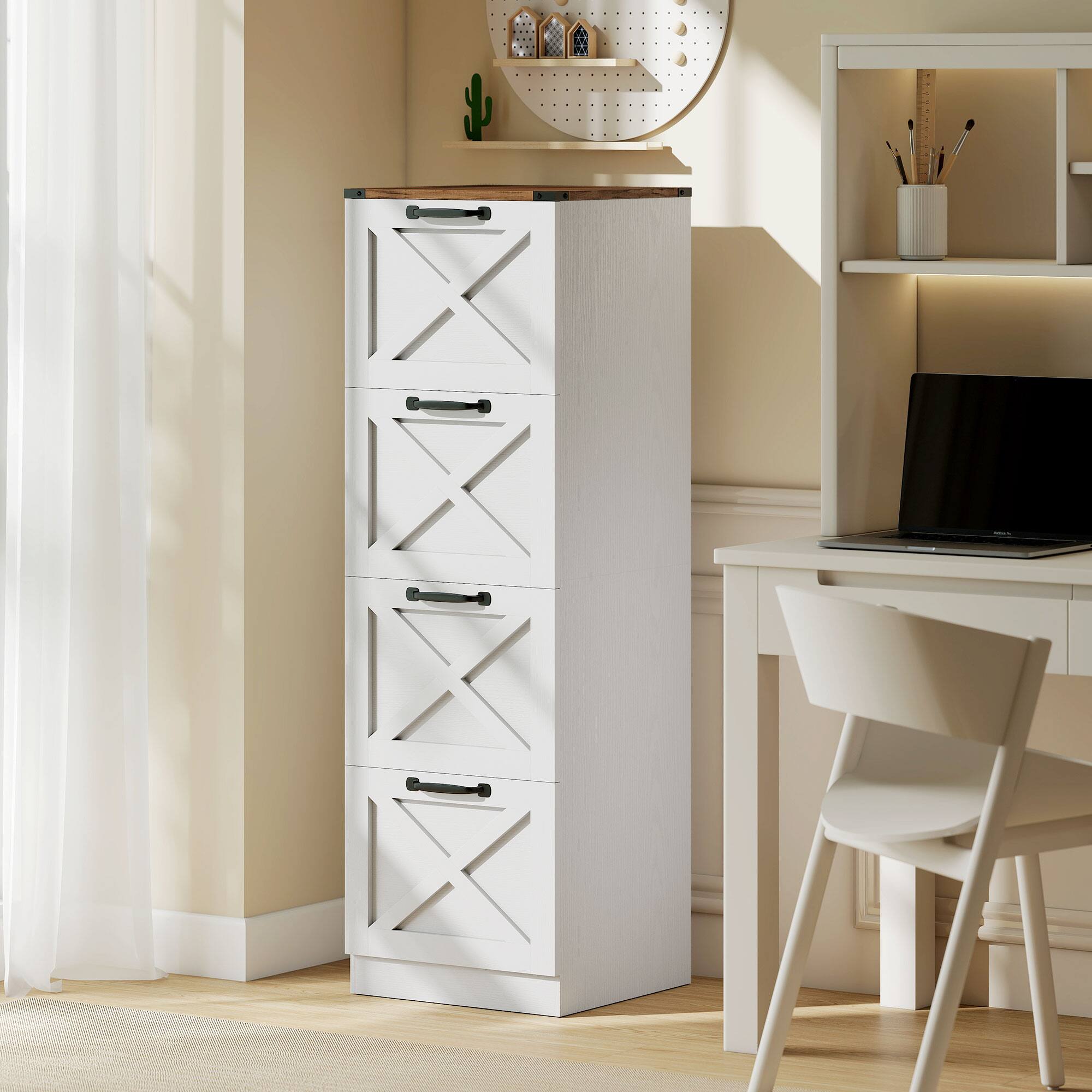 Alt View 1. Homcom - Storage Drawers Farmhouse X Pattern Printer Stand Fits Letter Files 4 Drawers - White.