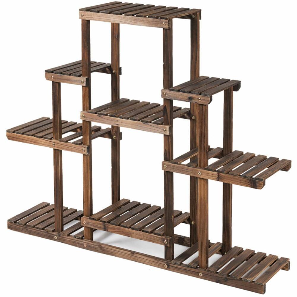 Alt View 2. Pefilos - 6-Tier Flower Wood Stand Plant Display Rack Storage Shelf, Flower Pot Stand for Planter Corner Garden Balcony Patio - Brown.