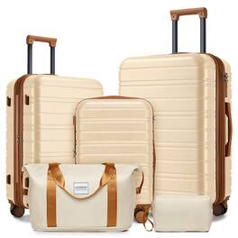 LOVMOR - 5-Piece Luggage Set Spinner Expandable Duffel Bag Duffel Bags Cream - Cream+Brown