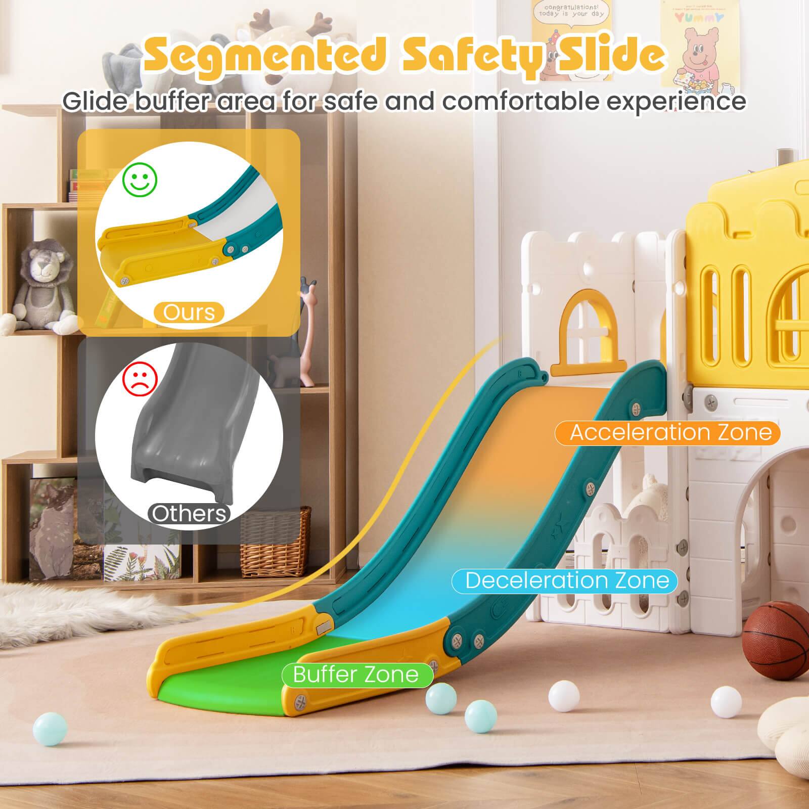 Segmented Safety Slide  
Glide buffer area for safe and comfortable experience  

Ours  
Others  

Acceleration Zone  
Deceleration Zone  
Buffer Zone