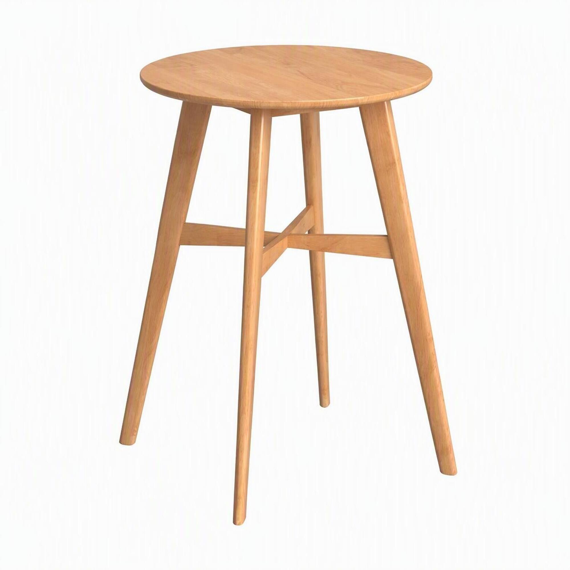 Front. RYHNUYNE - Round Wood Side Table, 4-Leg Natural Wooden End Table, Small Accent Coffee Table for Balcony - Oak.