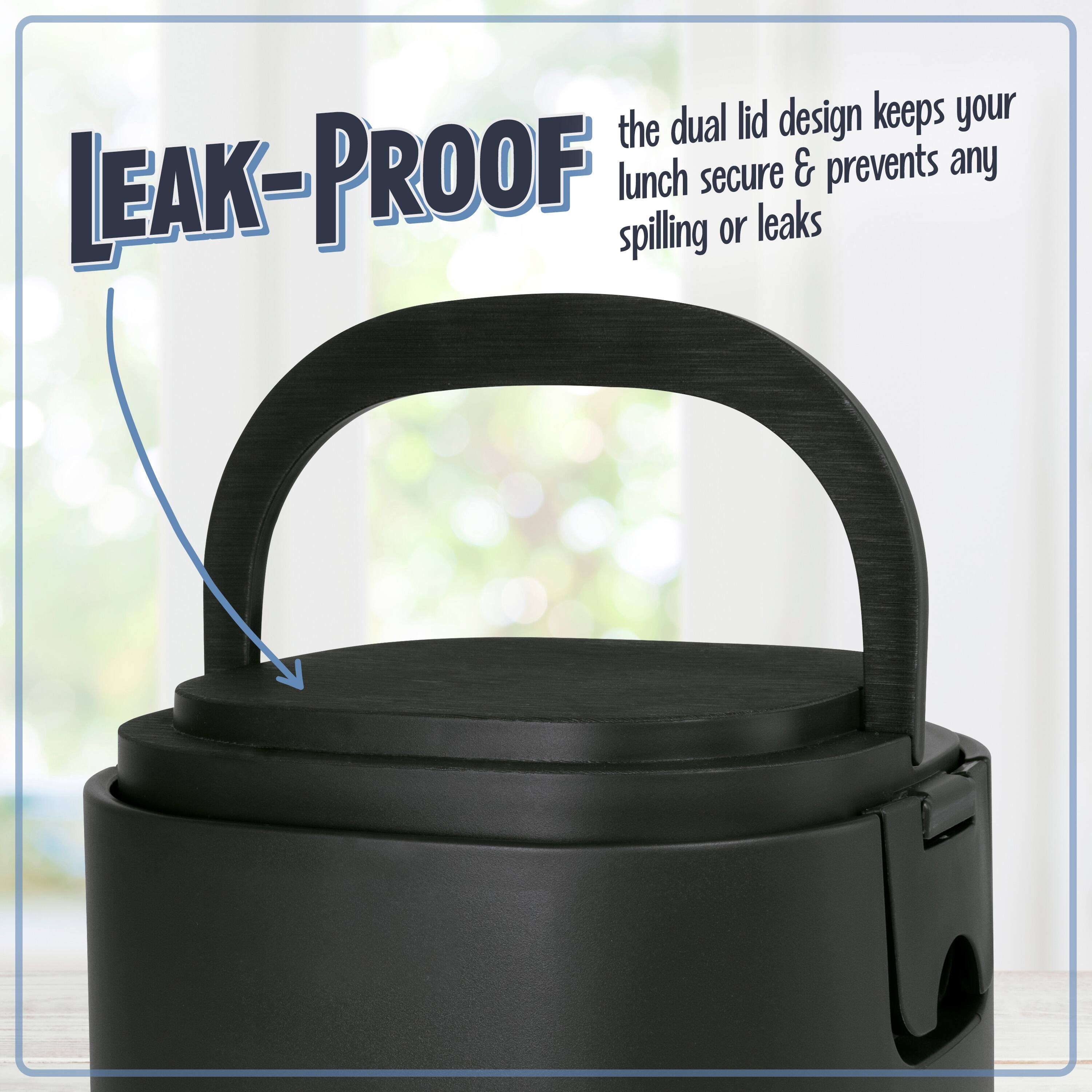 The dual lid design keeps your lunch secure & prevents any spilling or leaks.