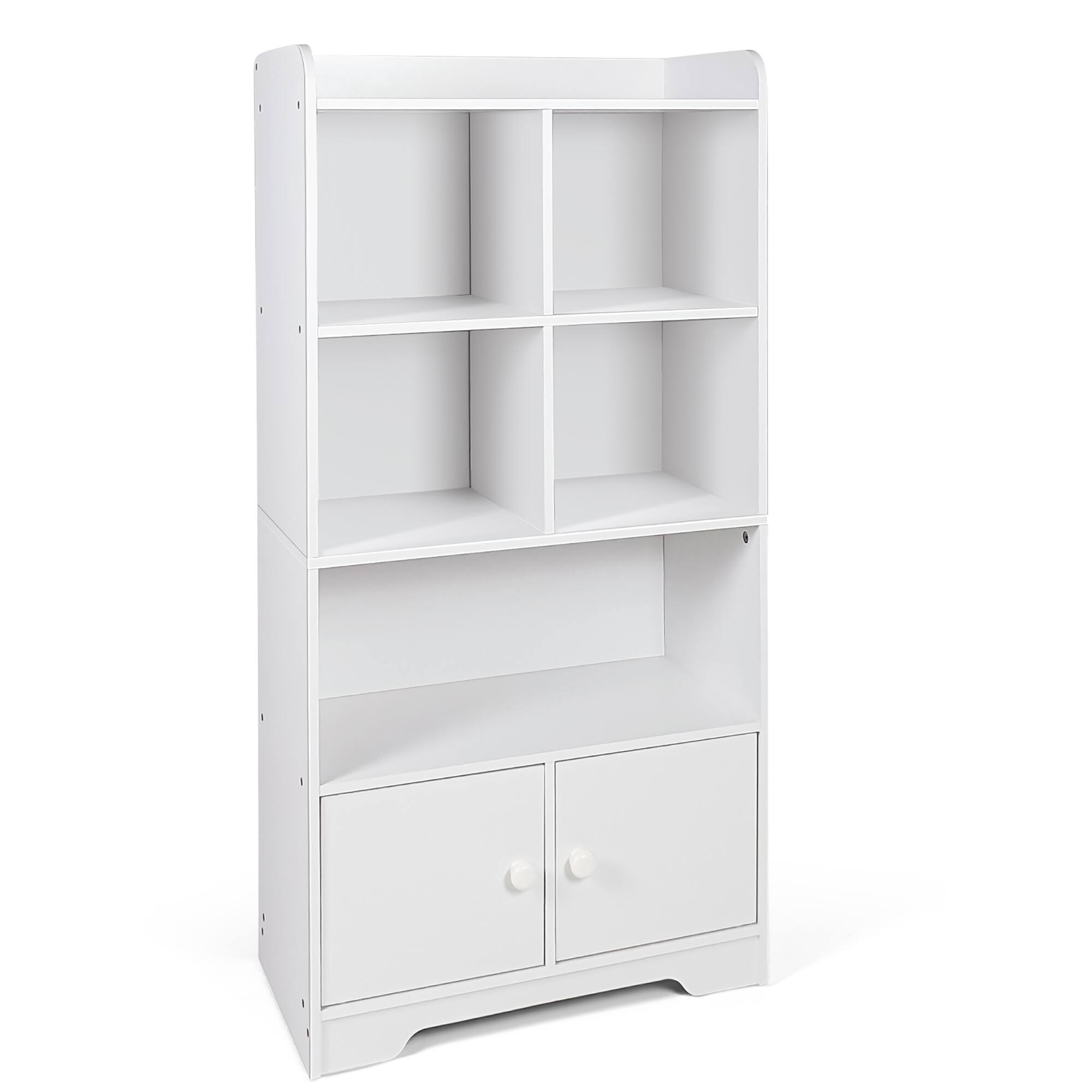 Alt View 17. Costway - 4-Tier Bookshelf 2-Door Storage Cabinet w/4 Cubes Display Shelf for Home Office - White.