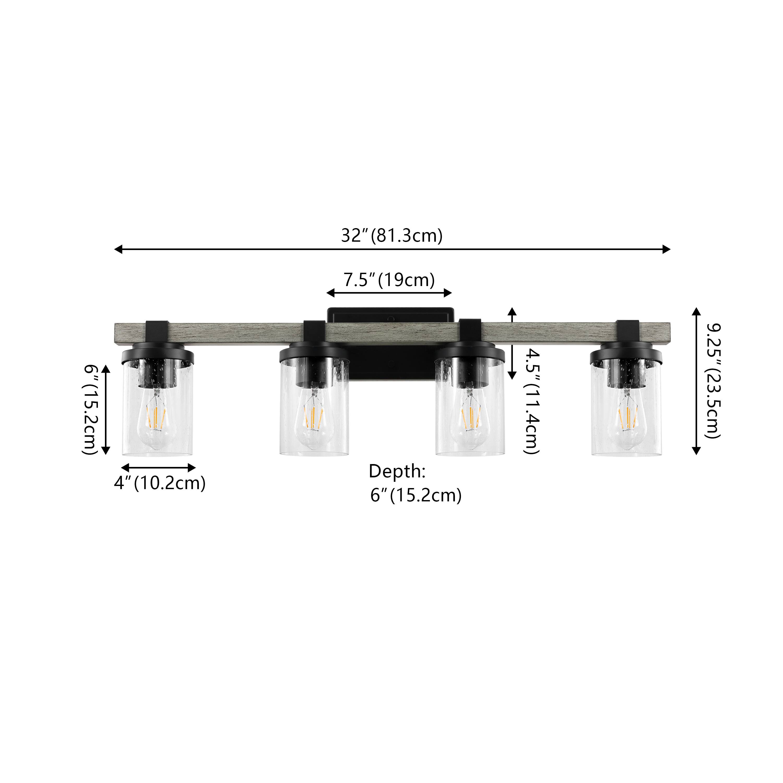 32" (81.3cm)  
6" (15.2cm)  
4" (10.2cm)  
7.5" (19cm)  
Depth: 6" (15.2cm)  
4.5" (11.4cm)  
9.25" (23.5cm)
