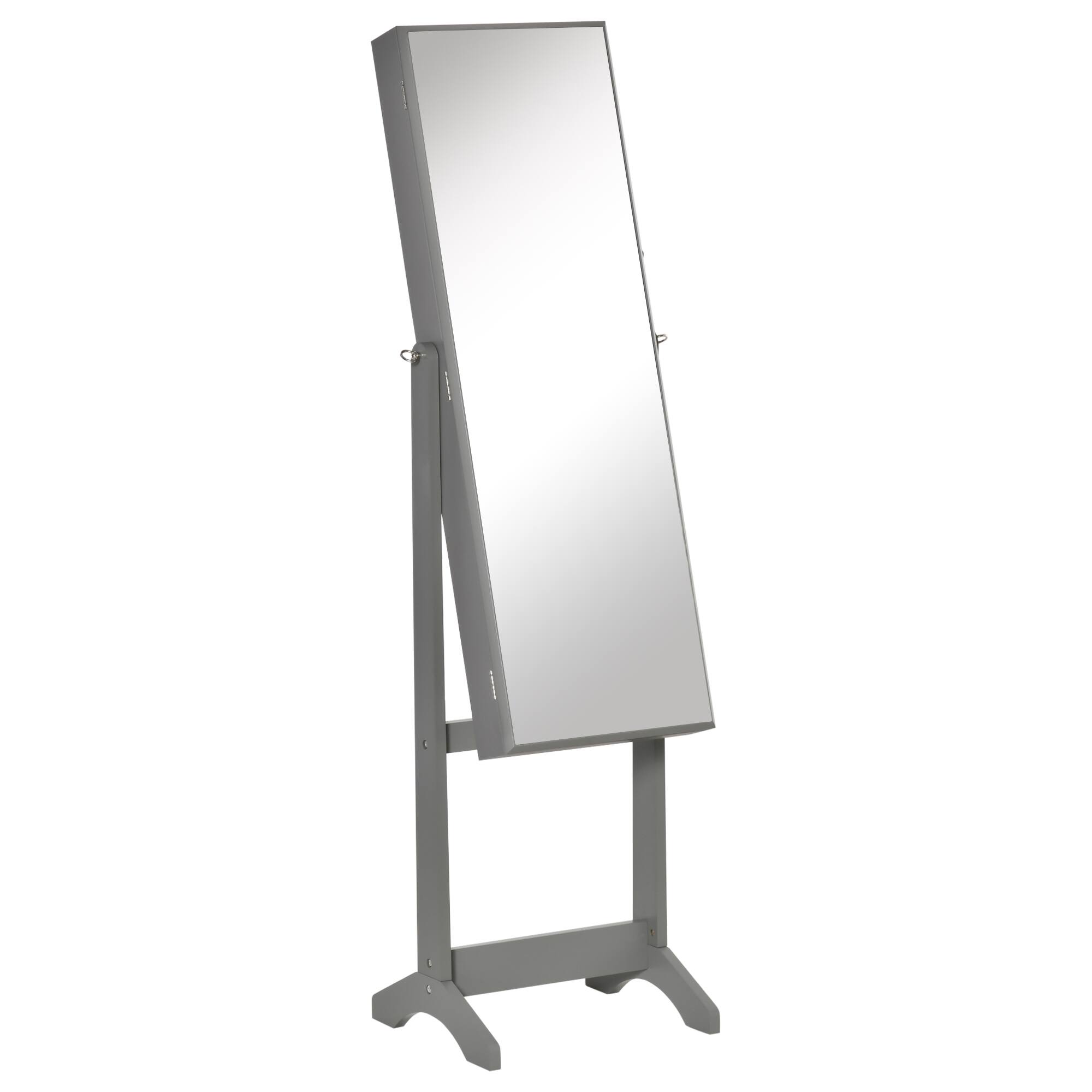 Front. Homcom - Floor Standing Jewelry Cabinet, Lockable Jewelry Organizer with Full-Length Mirror, and 3 Adjustable Angles, Grey - Grey.