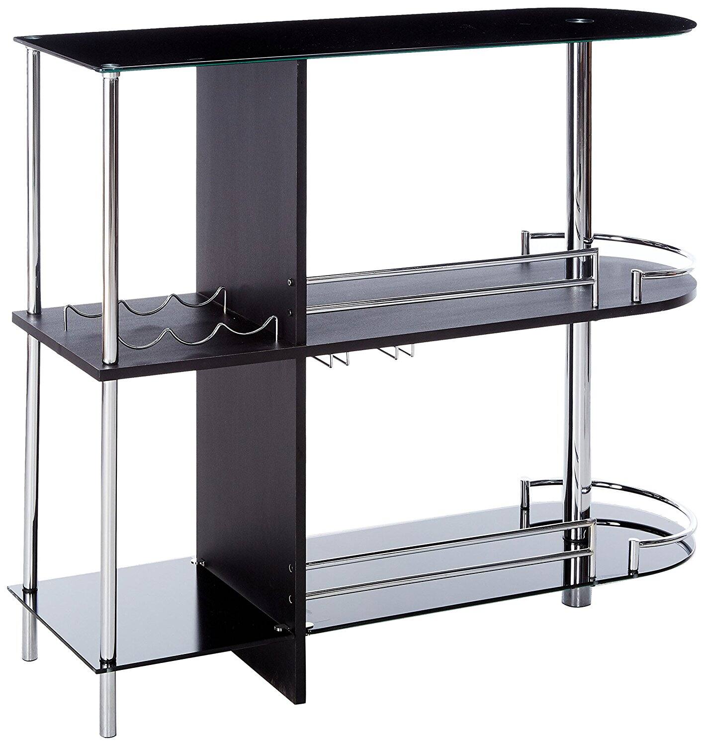Back. Kings Brand Furniture - Kings Brand Furniture Bar Table with Two Tempered Glass Shelves and Wine Rack - Black.