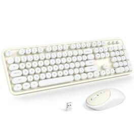 PRIMEPLUS - Keyboard Mouse Combo Wireless 2.4G Mixed Color 110 Key Keyboard Mouse Set with Round Punk Keycaps - Off White