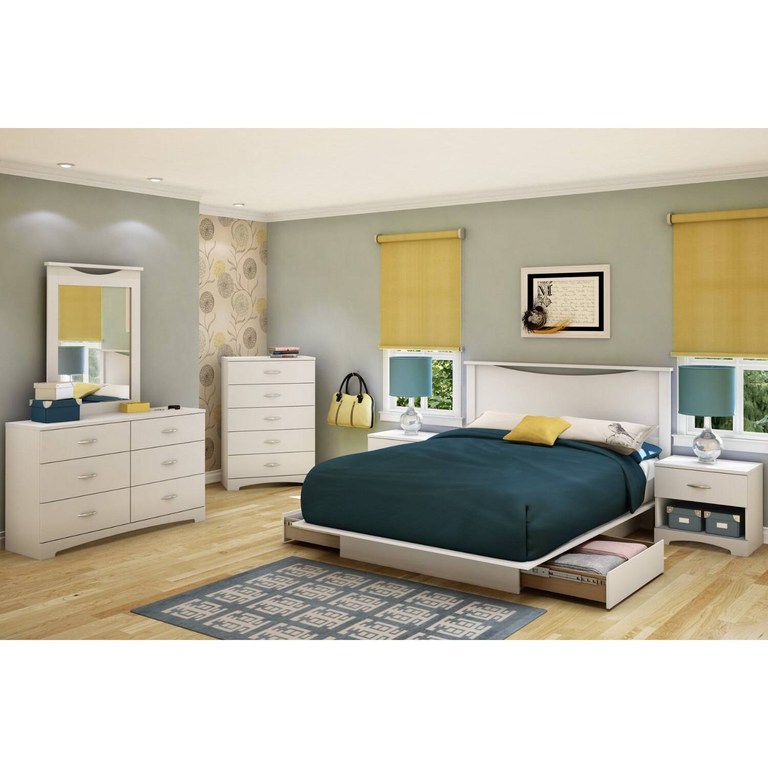 Left. Hivvago - Hivvago Full size Modern Platform Bed Frame with 2 Storage Drawers - White.