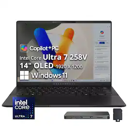 ASUS - Vivobook S14 14" WUXGA OLED Laptop,Intel Ultra 7 258V,32GB RAM,1TB SSD+1TB Dock,Copilot+ PC,Backlit,Win 11 - Black
