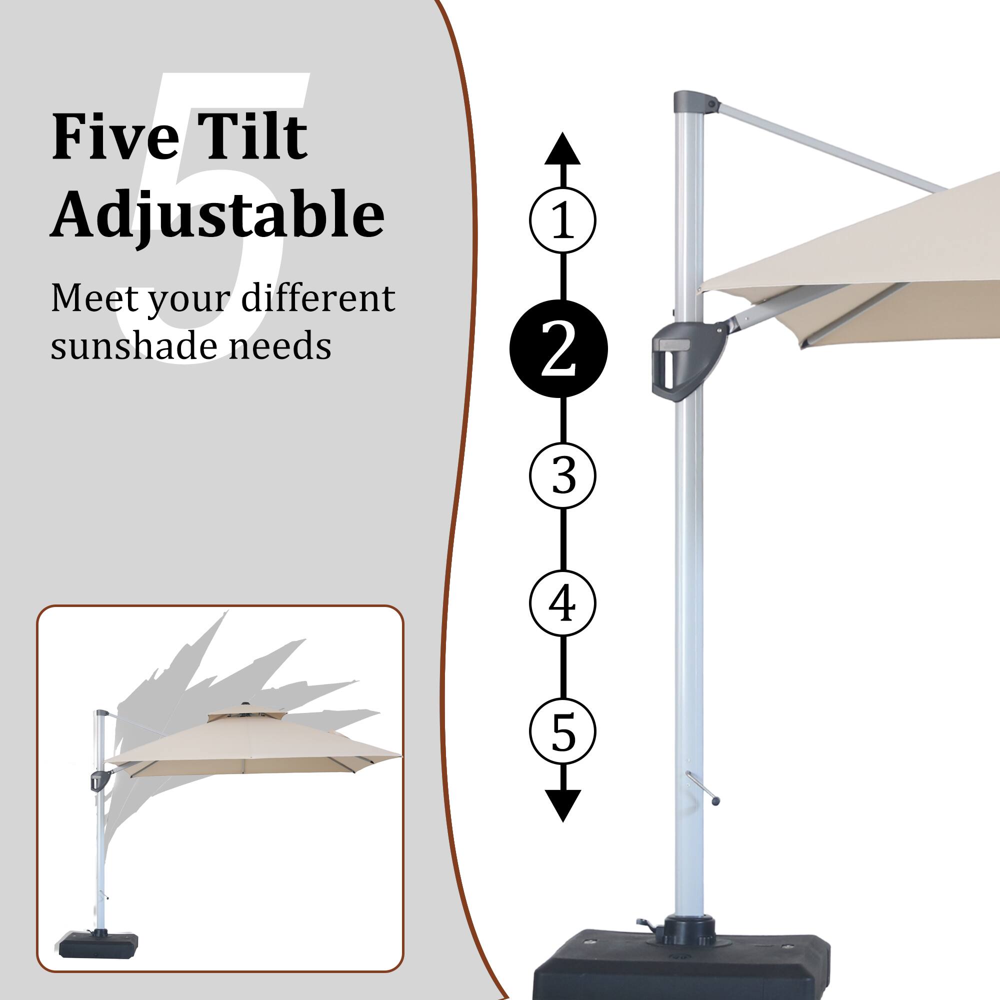 Five Tilt Adjustable  
Meet your different sunshade needs  
1 2 3 4 5