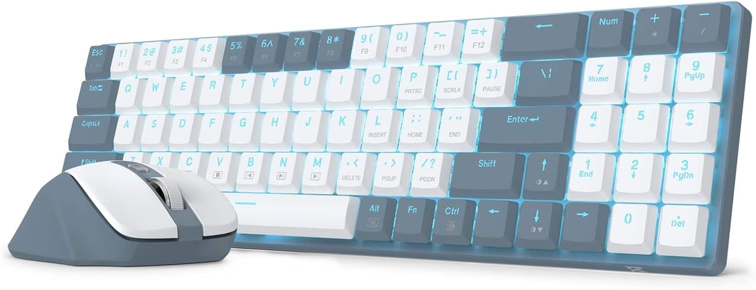 REDRAGON - BS8773 Wireless Keyboard and Mouse Combo, 78 Keys 2.4Ghz Wireless Low-Profile Mechanical Red Switch Keyboard - Gray White