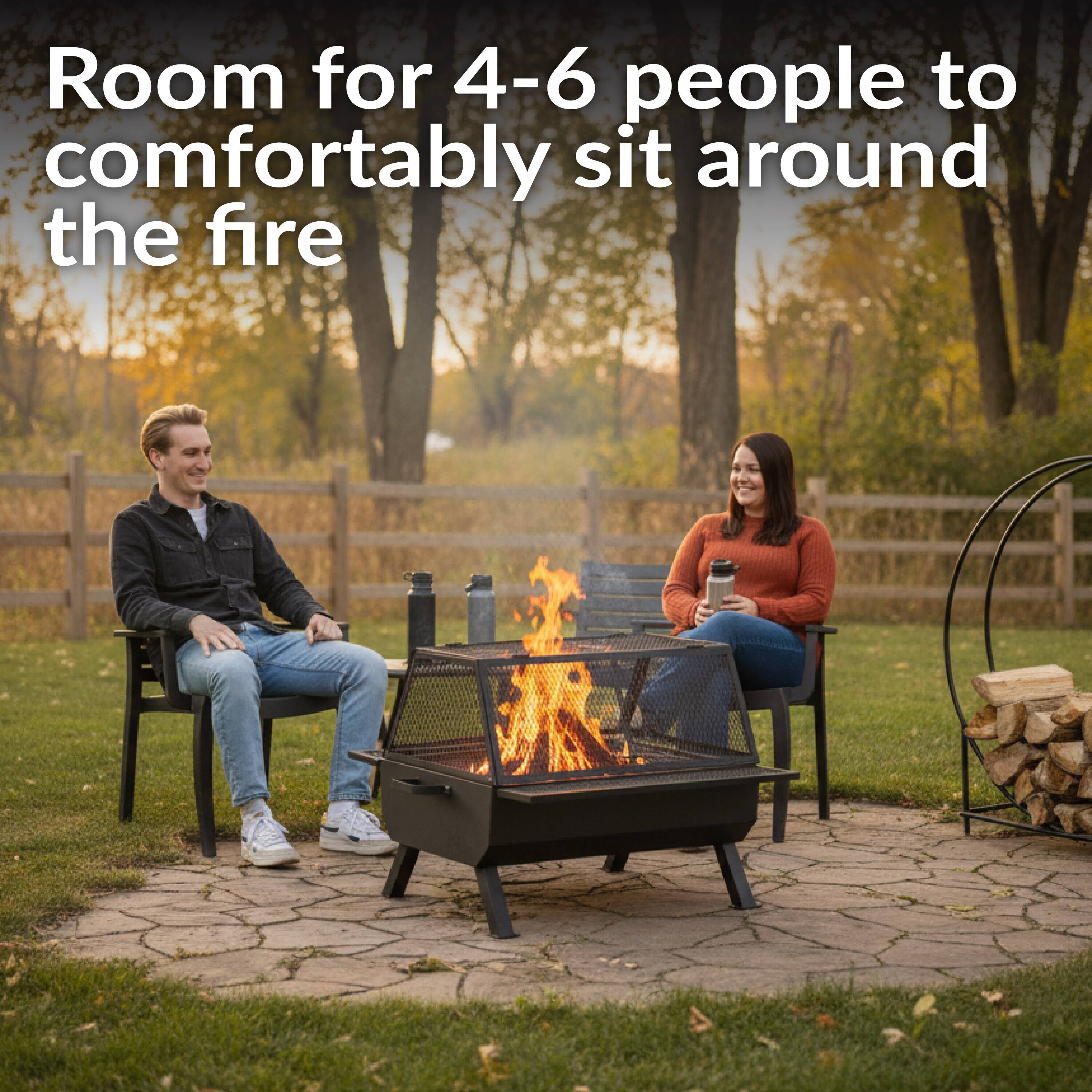 Room for 4-6 people to comfortably sit around the fire