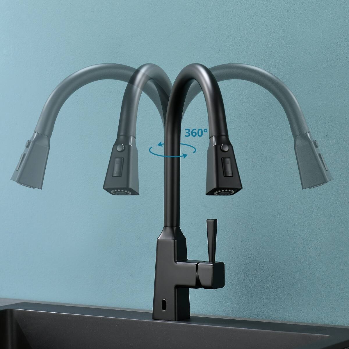 Alt View 1. Ropilly - Ropilly Touchless Kitchen Faucet, Black Pull Down Sprayer, Hands Free Smart Kitchen Sink Faucet - Black.
