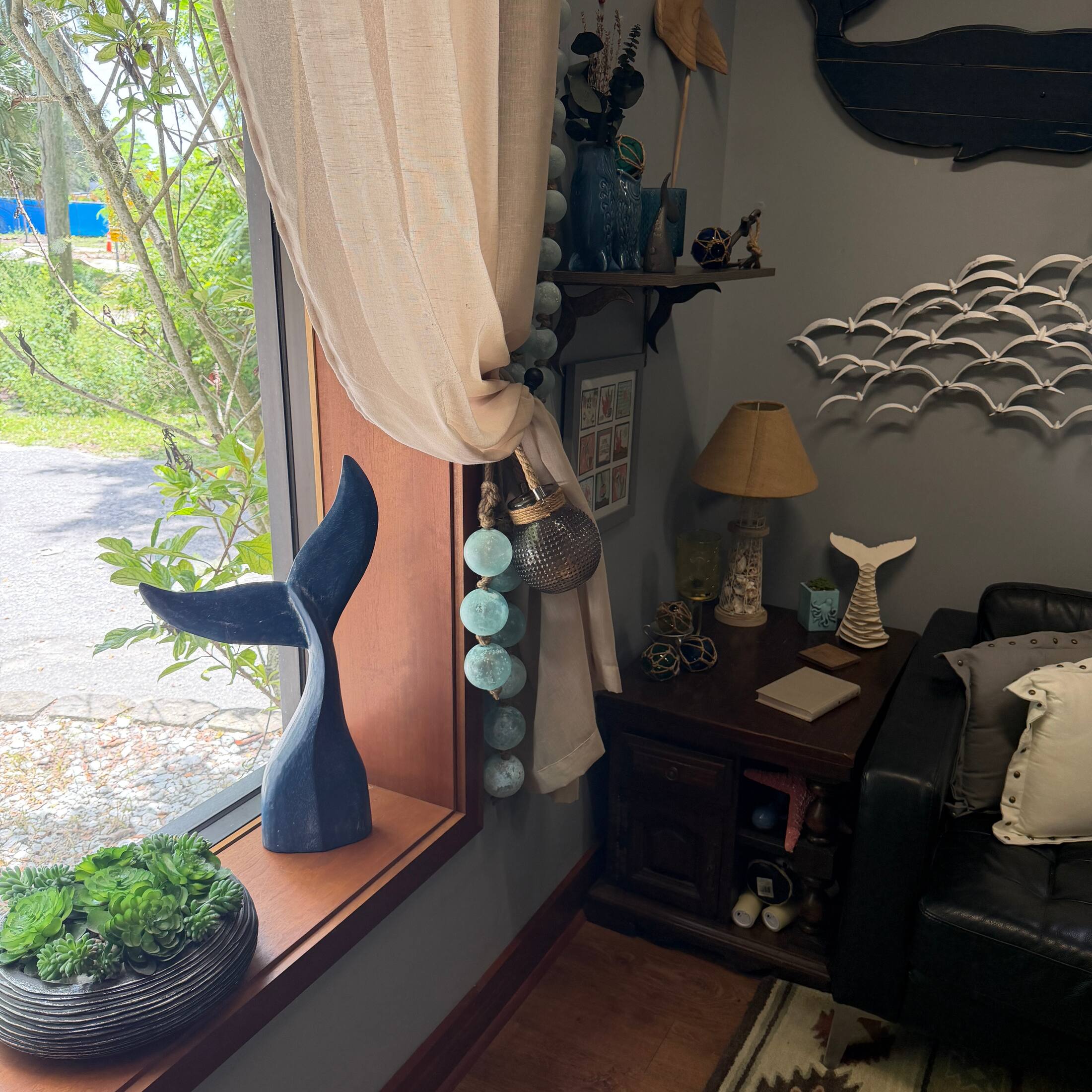 Alt View 6. Things2Die4 - Blue Wooden Whale Tail Sculpture 25 Inch Nautical Coastal Freestanding Decor - Blue.