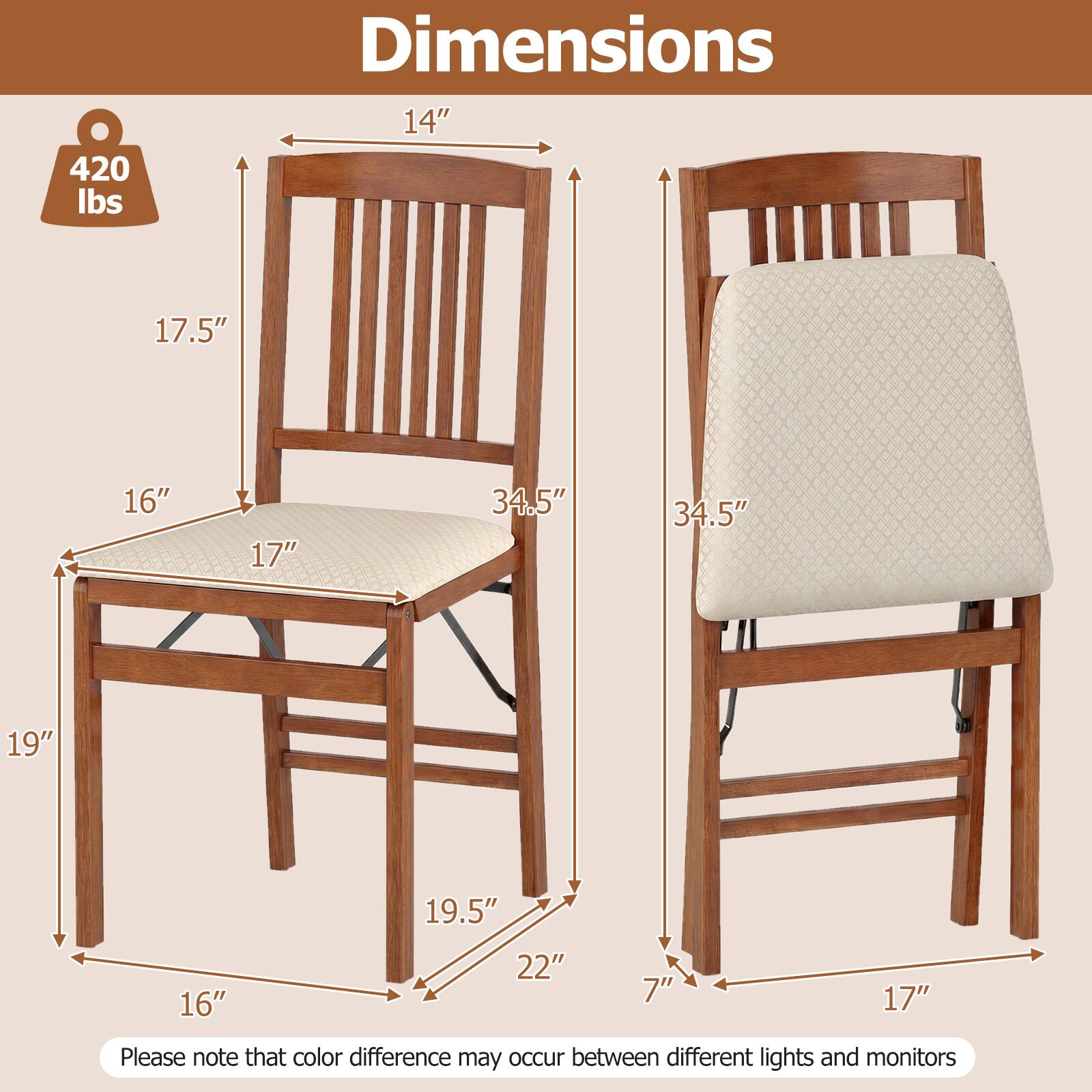 420 lbs  
Dimensions: 14" x 17.5" x 16" x 17" x 34.5" x 34.5" x 19" x 16" x 19.5" x 22" x 7" x 17"  

Please note that color difference may occur between different lights and monitors