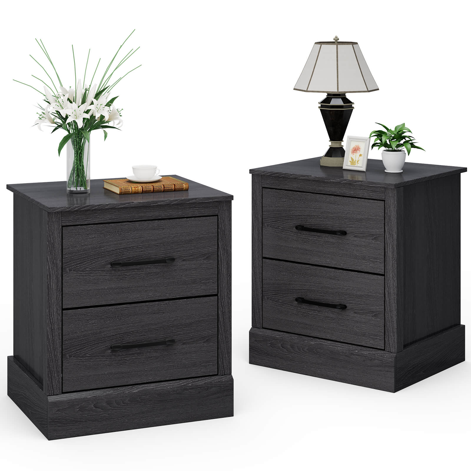 Alt View 2. WELLFOR - Wood Compact Floor Nightstand with Storage Drawers-Dark - Dark Gray.