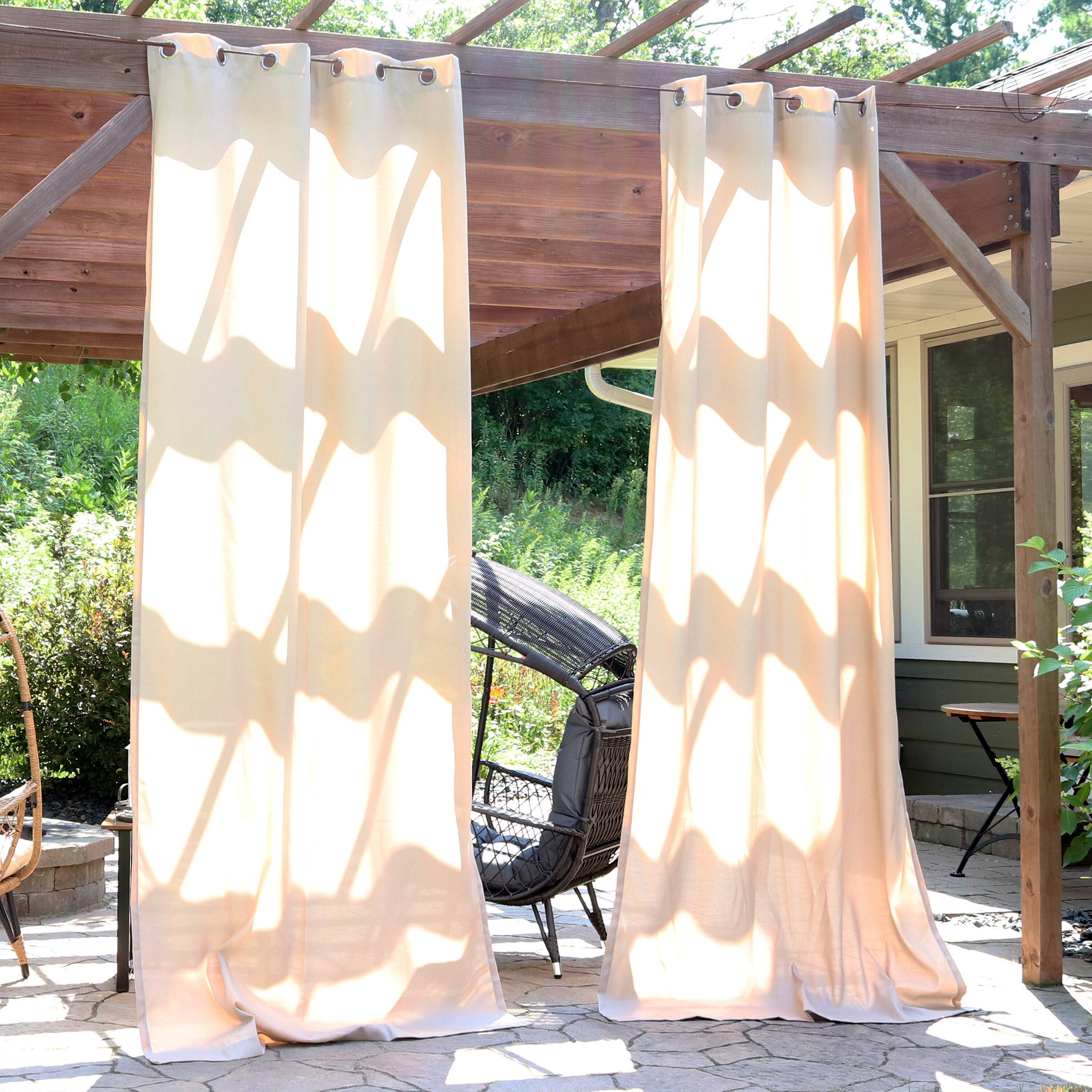 Alt View 1. Sunnydaze - Outdoor Curtain Panel - 52 in x 120 in - Set of 2 - Beige.