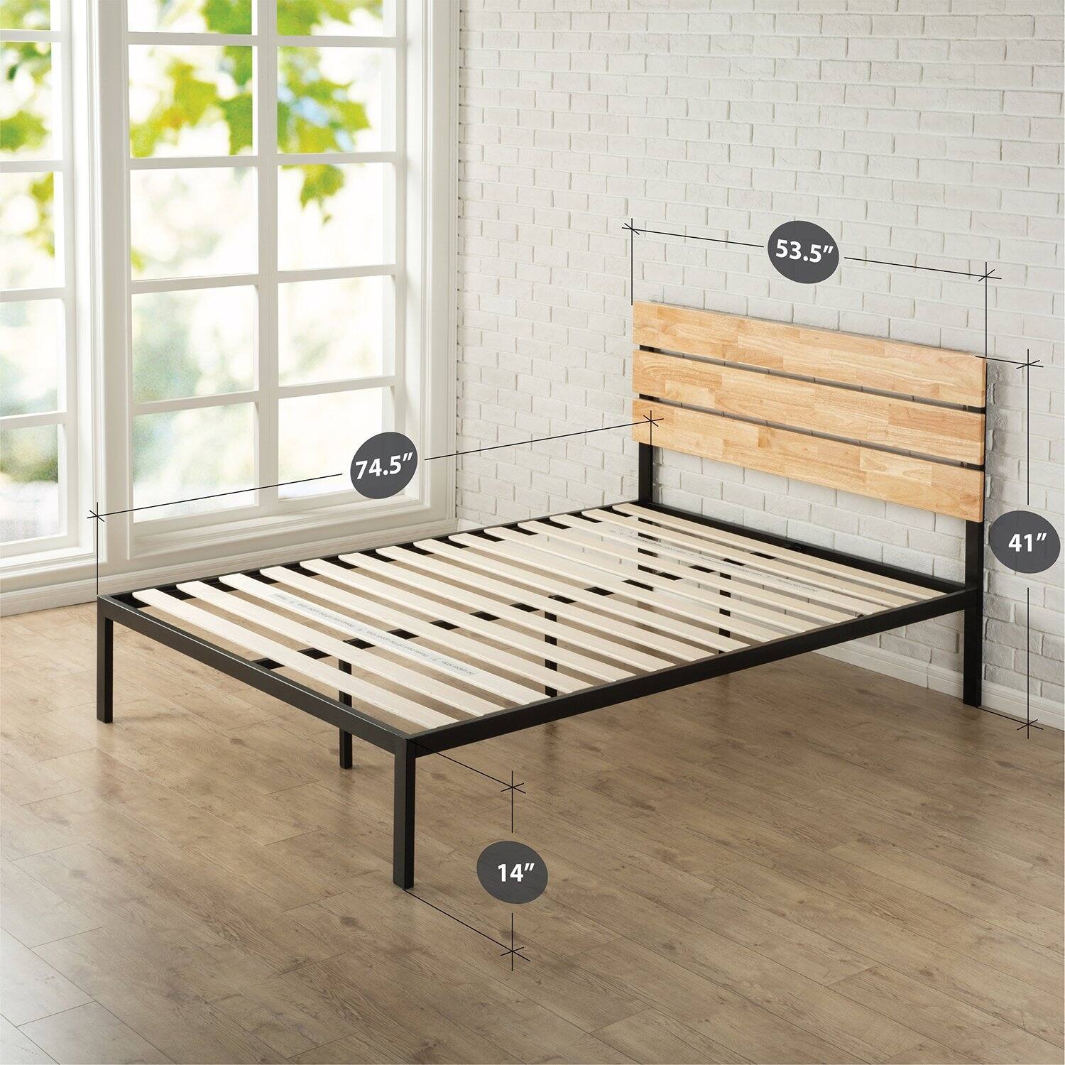 53.5" - width of the bed
74.5" - length of the bed
41" - height of the bed
14" - width of the legs