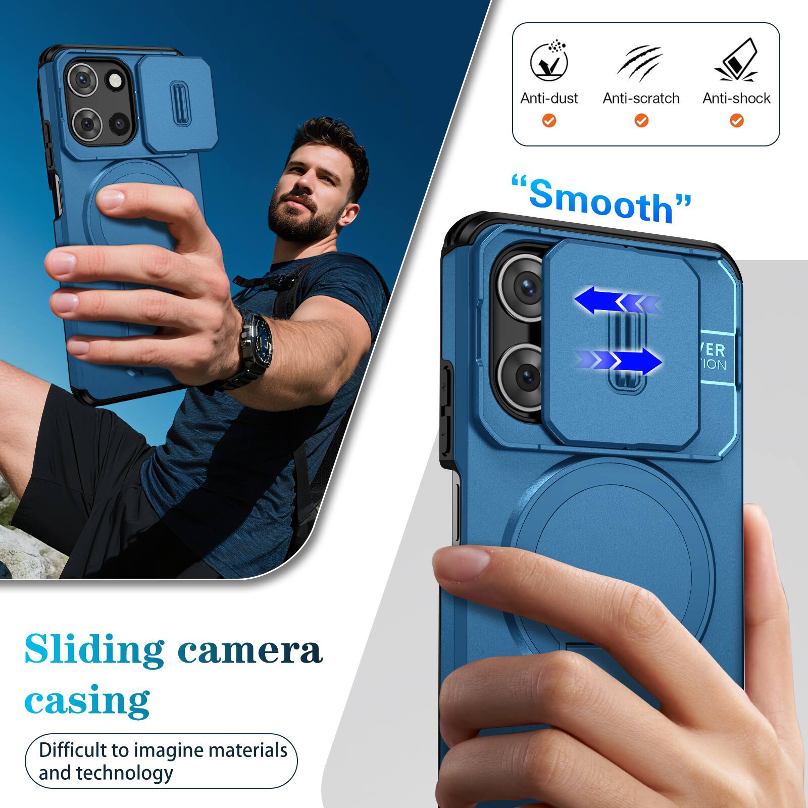 Anti-dust  
Anti-scratch  
Anti-shock  
"Smooth"  
ER ION  
Sliding camera casing  
Difficult to imagine materials and technology