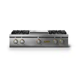 Viking - 36"W. Pro5S 4 Burner Built-in Gas Sealed Burner Rangetop-Stainless Steel/Brushed Brass - Stainless Steel