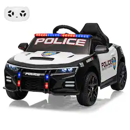 GARVEE - 12V Kids Police Ride-On Car, Electric Cop Vehicle w/Remote, Siren Sounds, Flashing Lights & Music - Black
