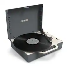 Front. Victrola - Re-Spin Sustainable Bluetooth Suitcase Record Player - Graphite Grey.