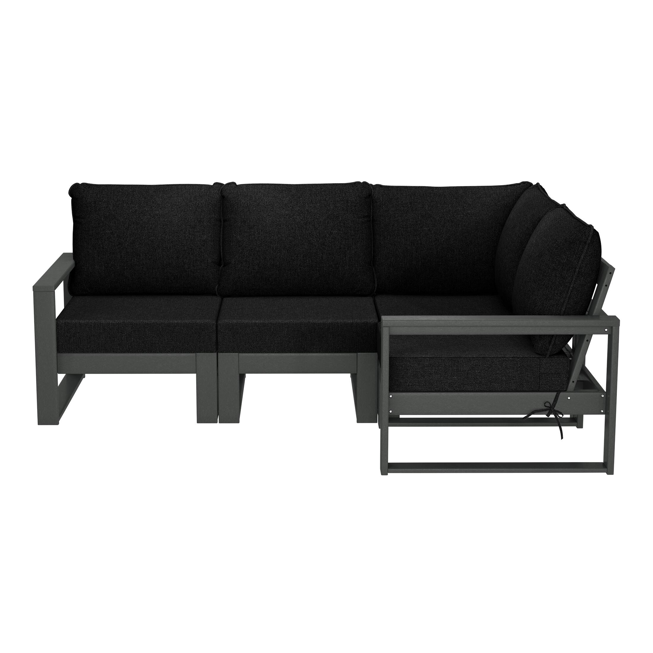 WestinTrends - Montara Outdoor 4-Piece HDPE L-Shaped Modular Patio Sofa Furniture Set - Black