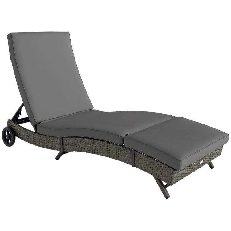 PULUZ - Patio Wicker Chaise Lounge Chair, Outdoor PE Rattan Sun lounger with Adjustable Backrest and 2 Wheels - Gray