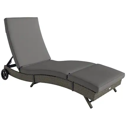 Front. PULUZ - Patio Wicker Chaise Lounge Chair, Outdoor PE Rattan Sun lounger with Adjustable Backrest and 2 Wheels - Gray.