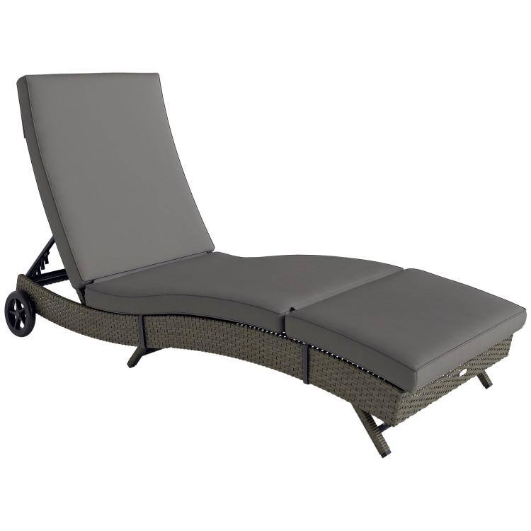 Front. PULUZ - Patio Wicker Chaise Lounge Chair, Outdoor PE Rattan Sun lounger with Adjustable Backrest and 2 Wheels - Gray.