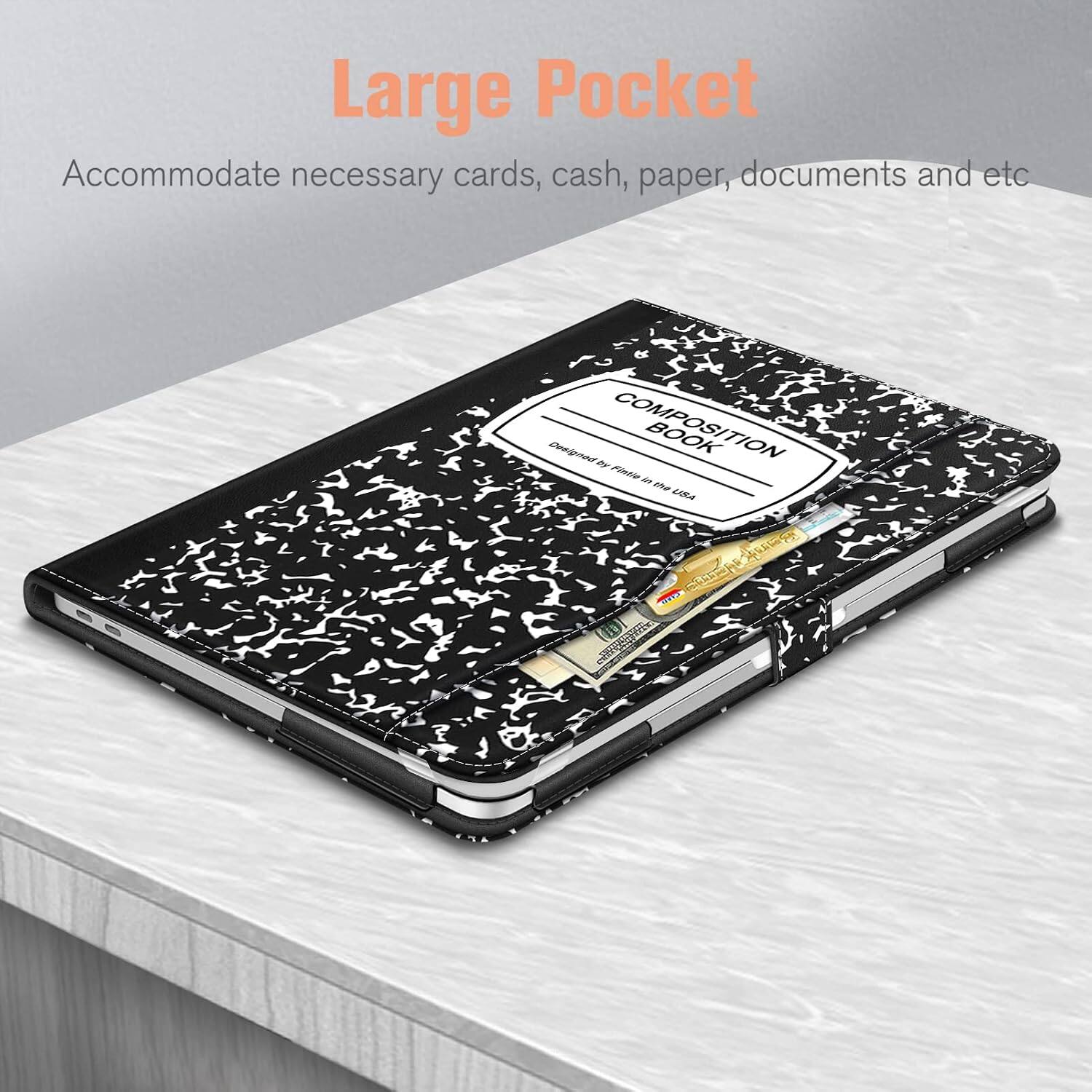 Large Pocket  
Accommodate necessary cards, cash, paper, documents and etc  

Designed by Fintle  
COMPOSITION BOOK the USA B  
adidas tame