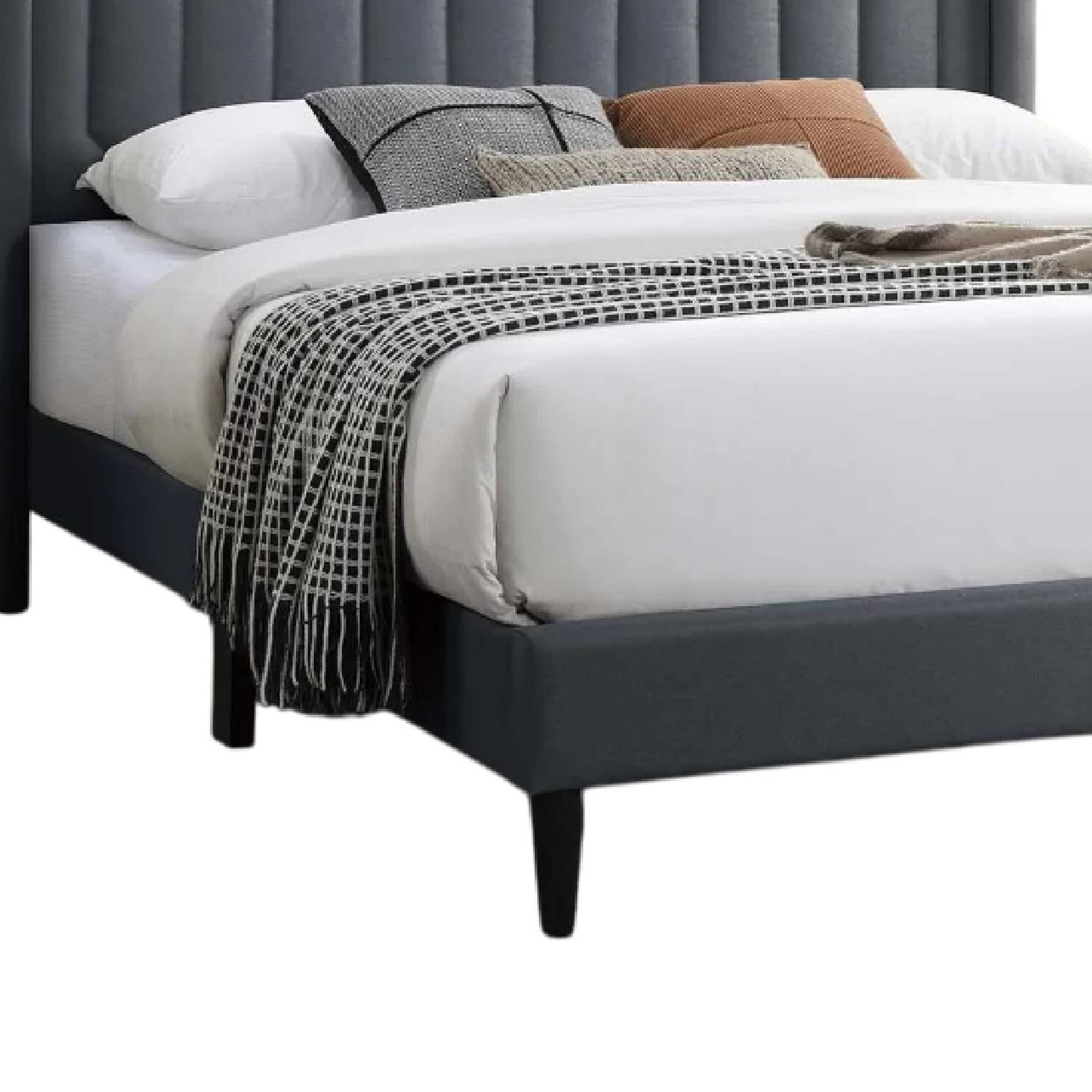 Back. Manhattan Lane - Liana Full Bed, Tufted Charcoal Gray Burlap Upholstery, Foam Padding - Charcoal Gray, Black.