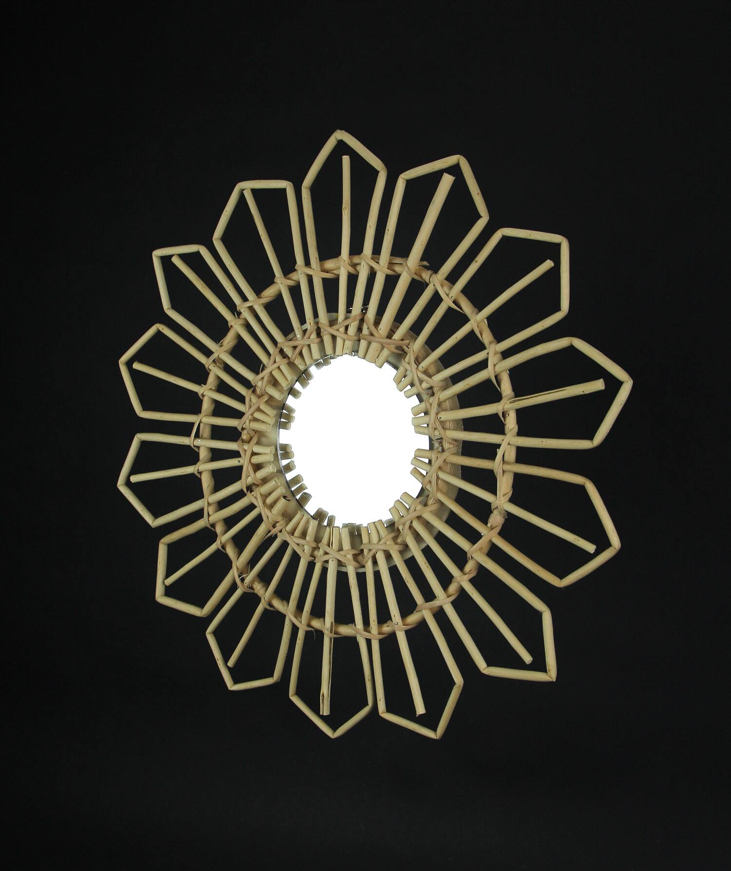 Alt View 2. Transpac - Natural Willow Wicker Framed Geometric Design Wall Mirror 17 Inch Diameter - Tan.