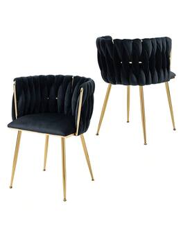 Trinkets Crazed - Upholstered Velvet Dining Chairs Set Of 2, Modern Living Room Chair, Mid-Century Accent Side Chair - Black