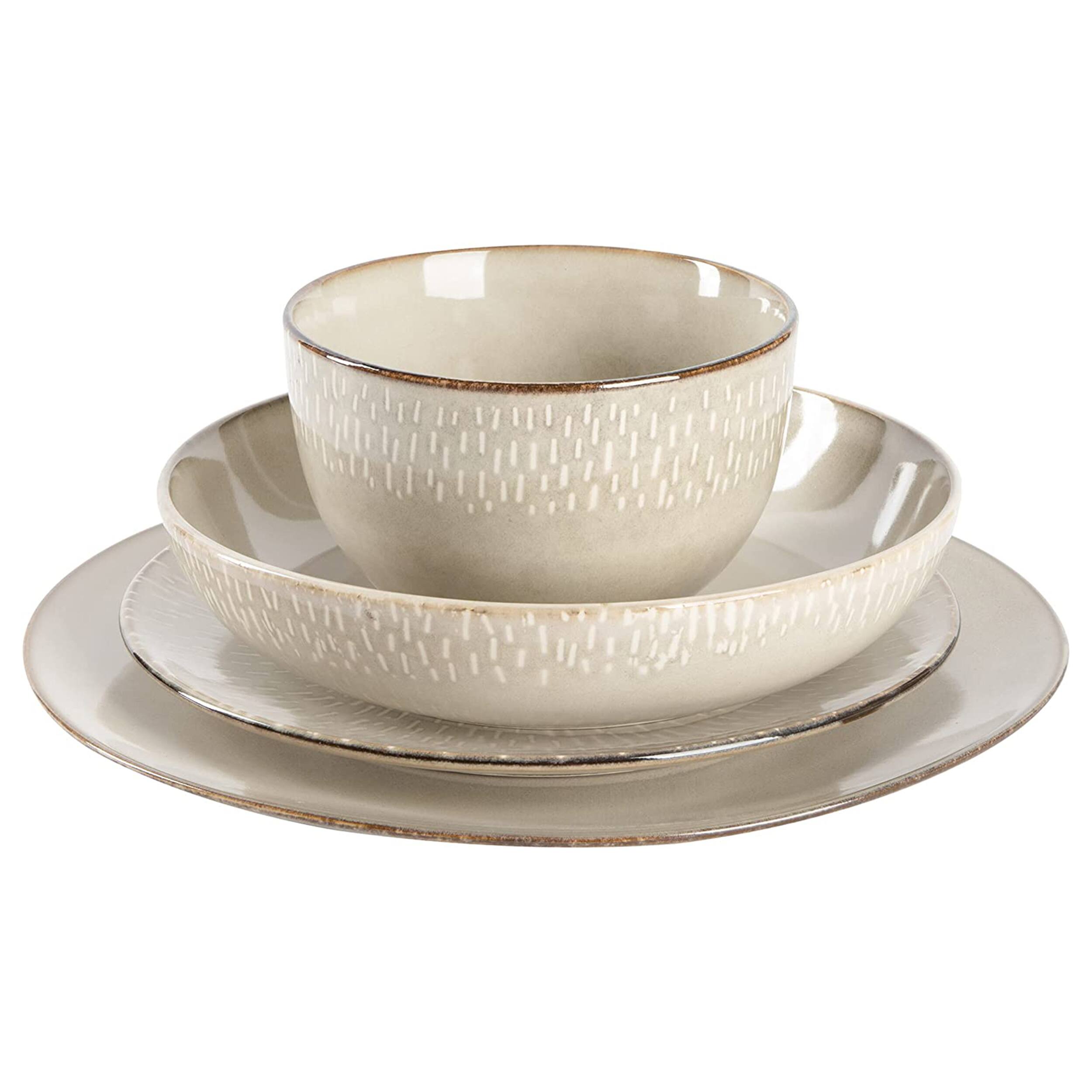 Alt View 2. Gibson - Gibson Elite Matisse 16 Piece Stoneware Dinnerware Set in Cream with Reactive Glaze - Beige.