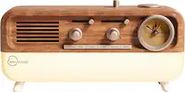Fuse Audio - DRM Alarm Clock, Sleep and Sound Machine White Noise, Bluetooth Speaker, Analog Clock & Dimmable Light - Brown and White