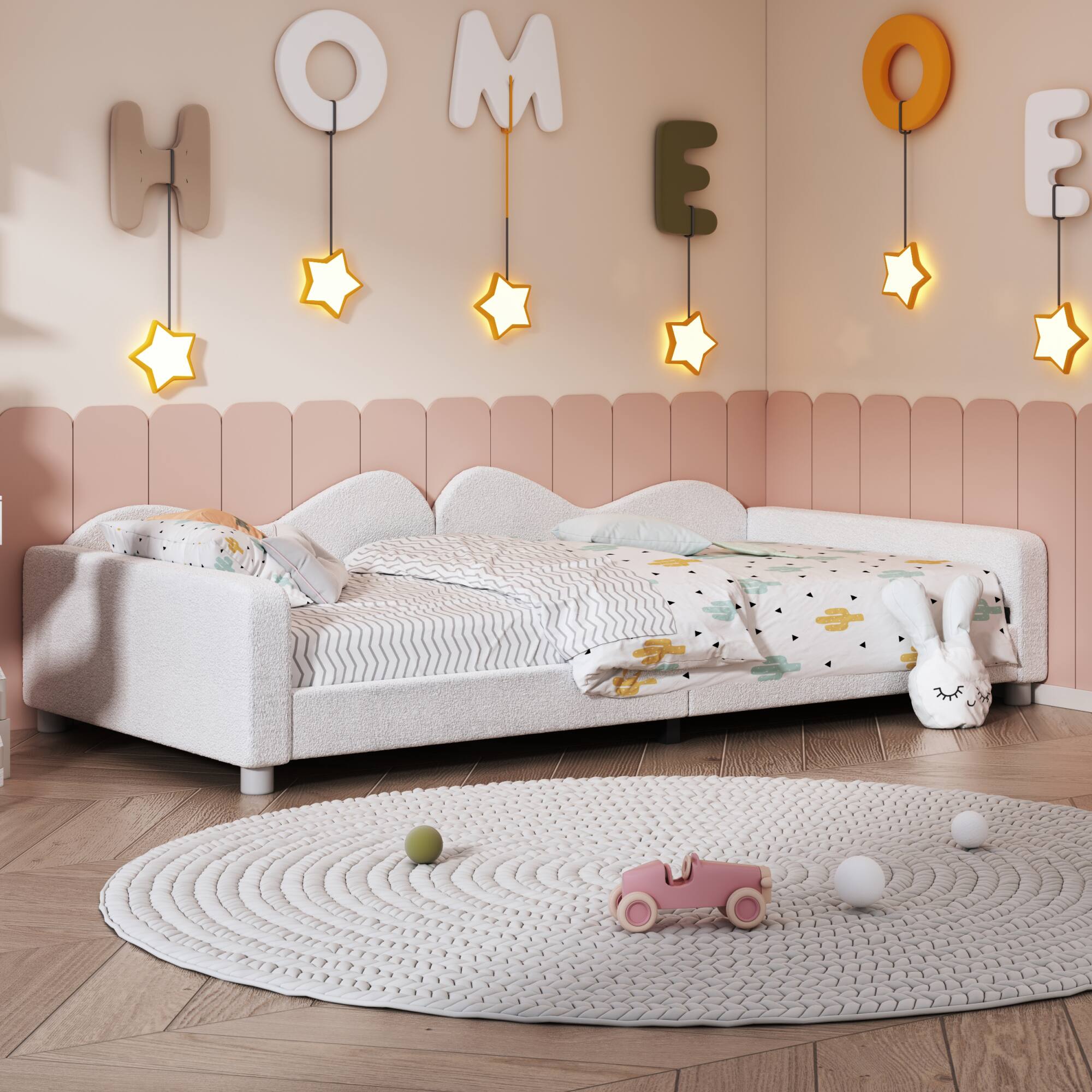 Alt View 9. GOODSILO - Twin Size Upholstered Sherpa Fabric Daybed with Cloud-Shaped Backrest Sofabed for Modern Home Decor - White.